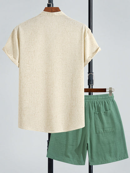 Herren Zweiteiliges Freizeitset mit Henley-Shirt und Shorts – Moderner Look für Alltag und Urlaub
