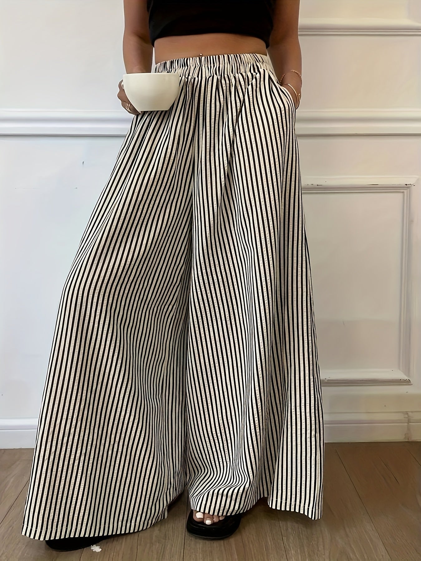 Damen Weite Streifenhose Elegant Lässig für Freizeit und Sommer