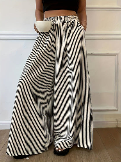 Damen Weite Streifenhose Elegant Lässig für Freizeit und Sommer