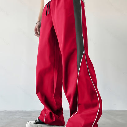 Herren Weit Bein Streetwear Trainingshose mit Kontrastelementen – Sportlicher Freizeit-Look