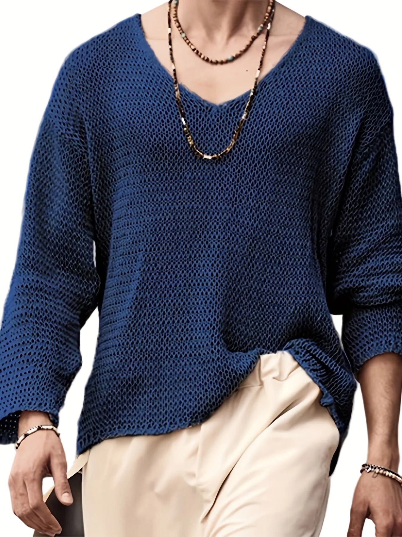 Herren Strickpullover im lockeren Mesh-Design – Lässiger V-Ausschnitt für Freizeit & Alltag