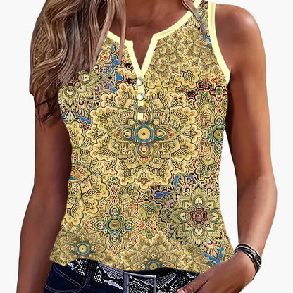 Damen Sommer Tanktop mit Ethno-Muster und Knopfleiste – Freizeit & Street Style