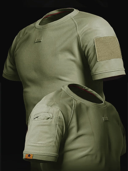 Herren Taktisches Kurzarmshirt mit Schultertaschen und Patch-Flächen – Outdoor & Einsatz