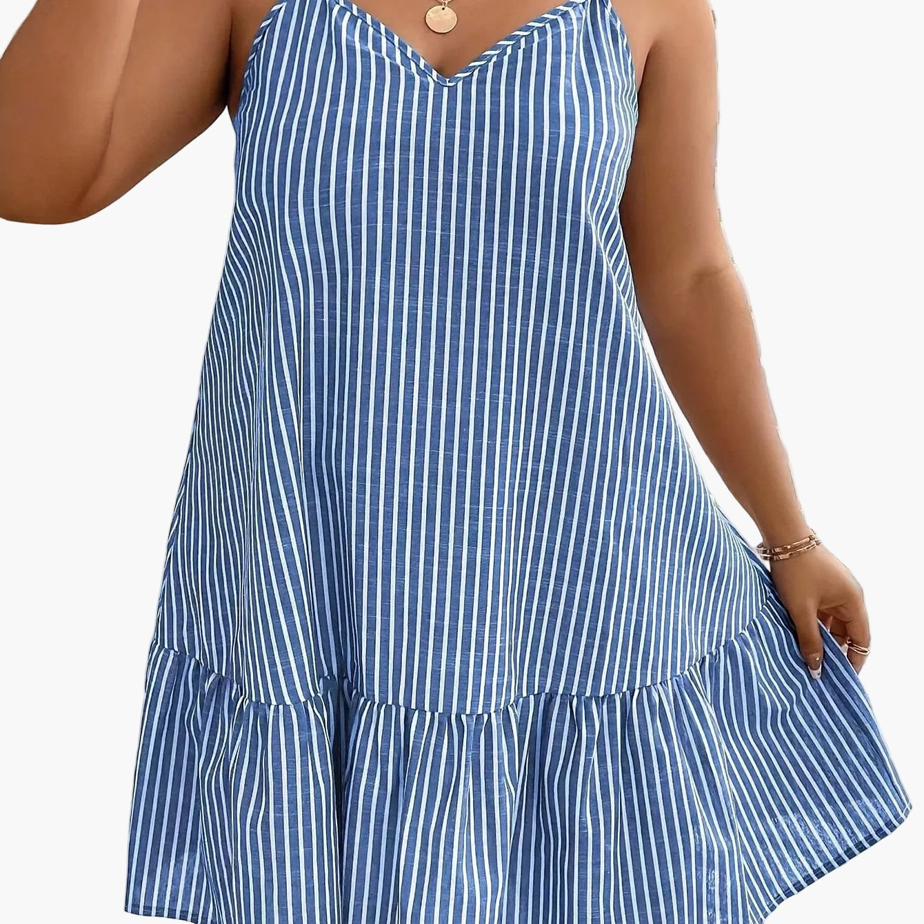 Damen Sommer A-Linien Kleid mit Streifenmuster und Spaghettiträgern – Locker, Eleganter Freizeitstil