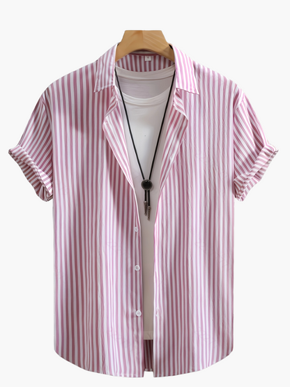 Herren Sommer Freizeit Hemd mit Streifenmuster – Kurzarm, Lässiger Stil, Perfekt für Alltag und Urlaub