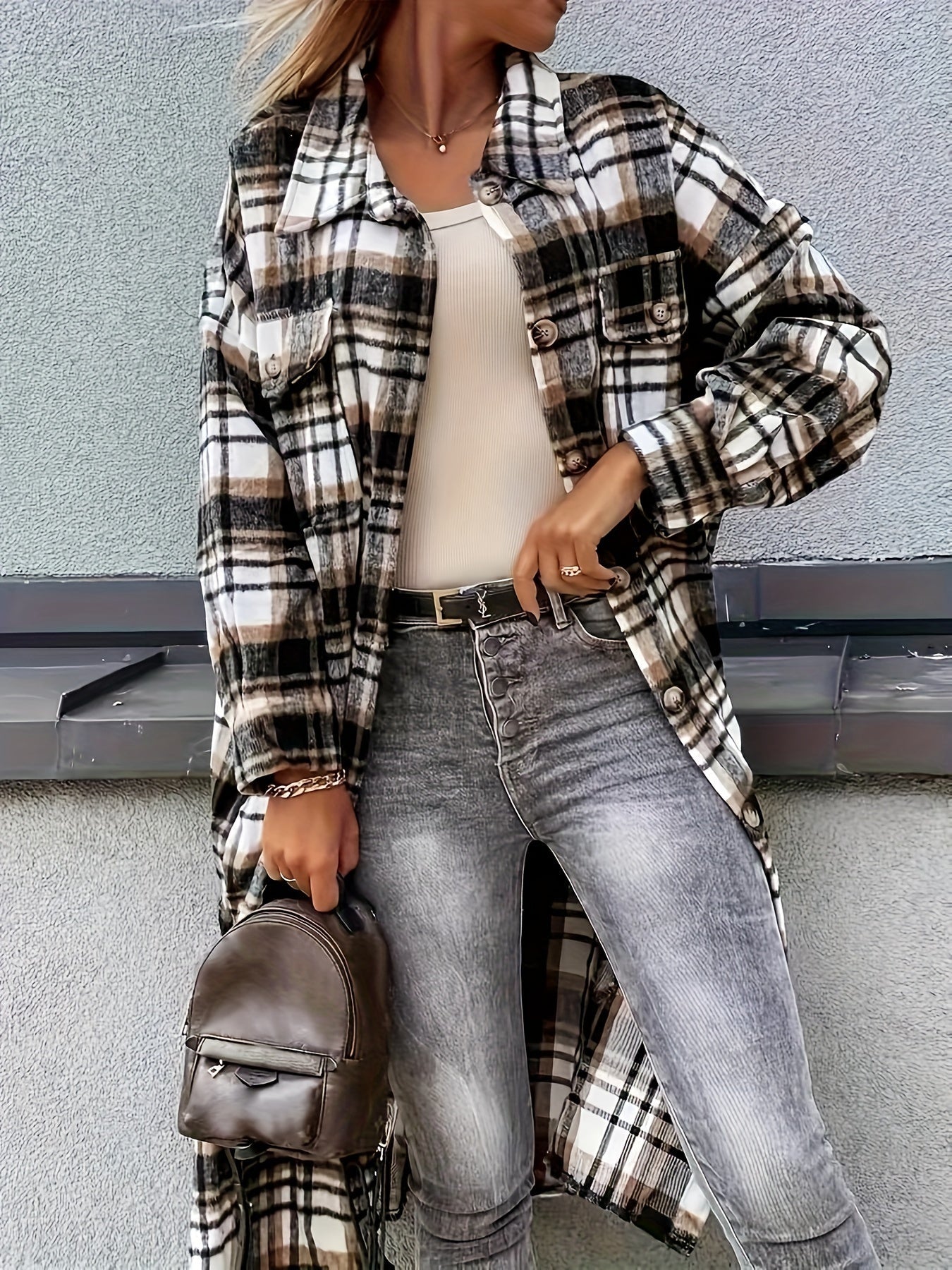 Damen Langarm Karo Shacket im lässigen Oversize-Stil – Perfekt für Alltag und Freizeit