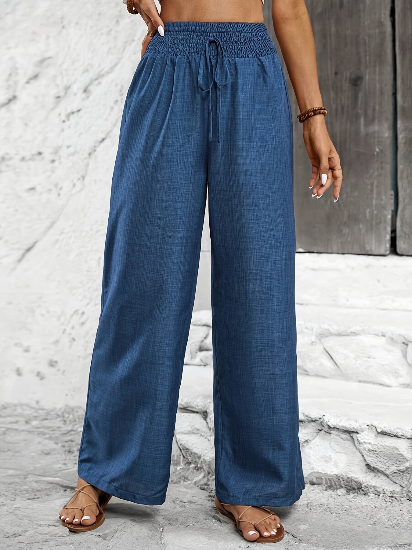 Damen Weitbeinige Freizeithose mit Elastikbund – Elegante Sommerhose für Alltag und Urlaub