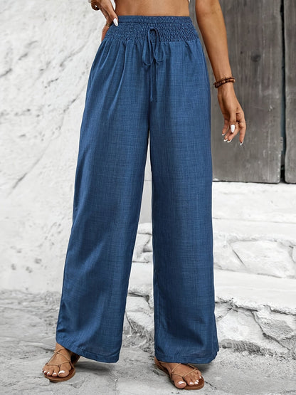 Damen Weitbeinige Freizeithose mit Elastikbund – Elegante Sommerhose für Alltag und Urlaub