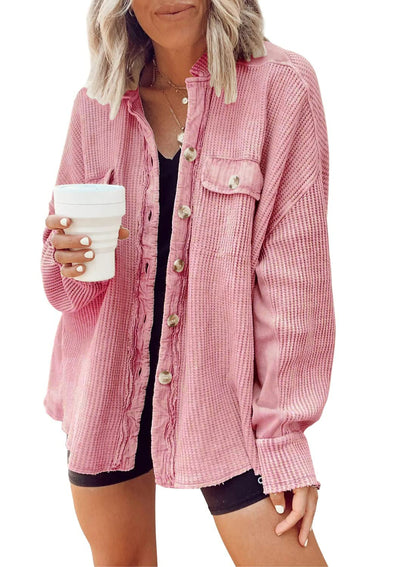 Stephanie – Damen Hemdjacke mit Reverskragen und langen Ärmeln