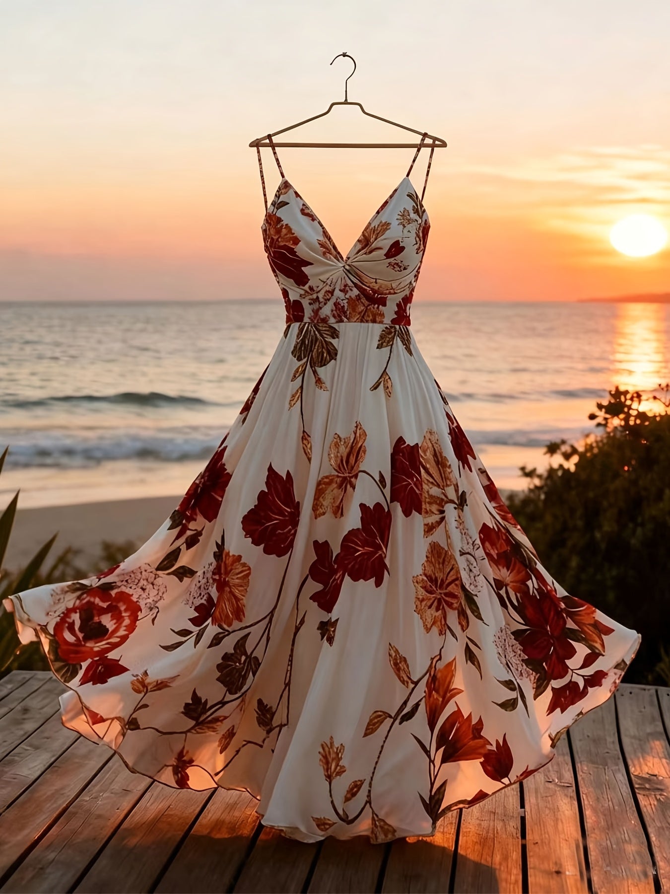 Damen Maxi Kleid mit Blumenmuster und schwingendem Rock – Eleganter Boho Stil für besondere Anlässe