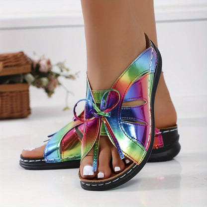 Damen Komfort-Sandalen mit Schleifen und offenem Zehenbereich – Sommer Freizeit Pantoletten