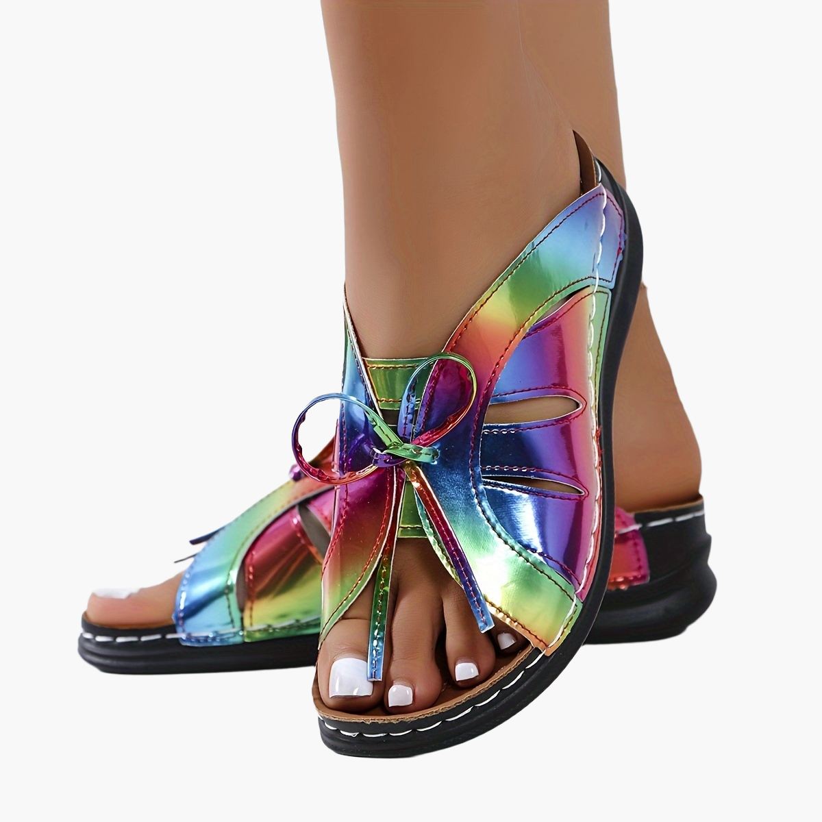 Damen Komfort-Sandalen mit Schleifen und offenem Zehenbereich – Sommer Freizeit Pantoletten