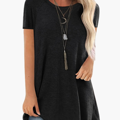 Damen Tunika T-Shirt Kurzarm Lockerer Schnitt Freizeitmode