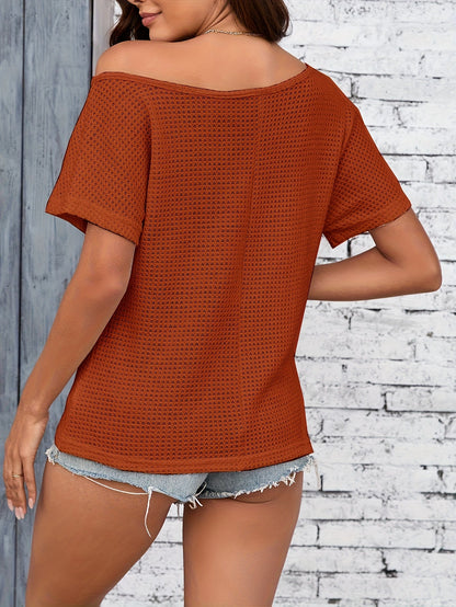 Damen Sommer Off-Shoulder Strickshirt Lässig Elegant