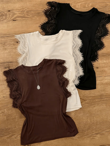 Damen Spitzen-Top mit verspieltem Ärmel-Design – Elegantes Freizeitshirt für Alltag und besondere Anlässe