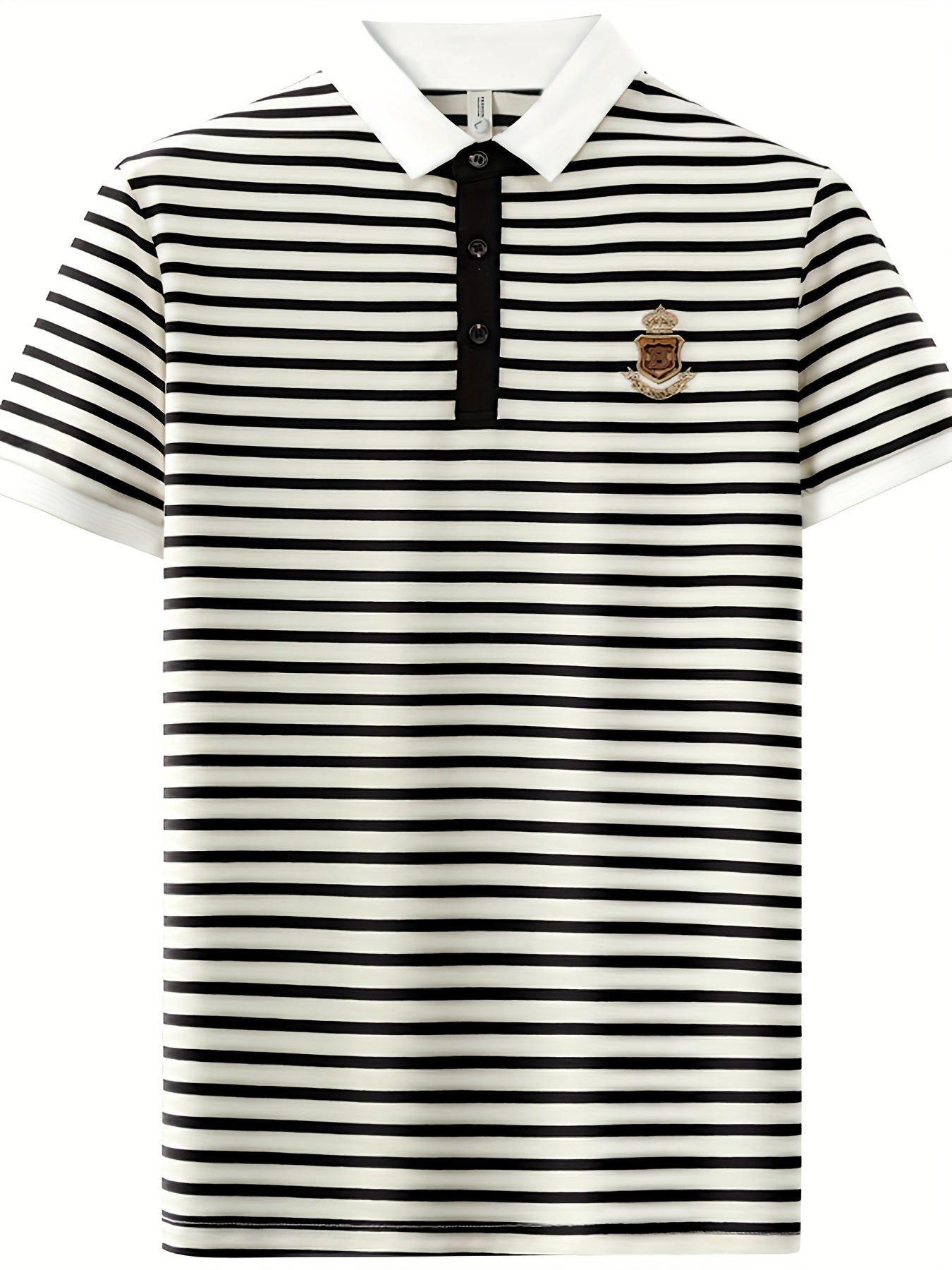 Herren Poloshirt mit Streifenmuster und Brust-Emblem – Klassisch, Kurzarm, Smart-Casual Stil