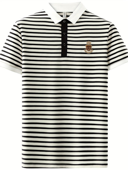 Herren Poloshirt mit Streifenmuster und Brust-Emblem – Klassisch, Kurzarm, Smart-Casual Stil