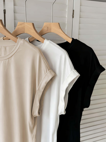 Damen Basic T-Shirt mit Umschlagärmeln – Casual Stil, Vielseitig kombinierbar