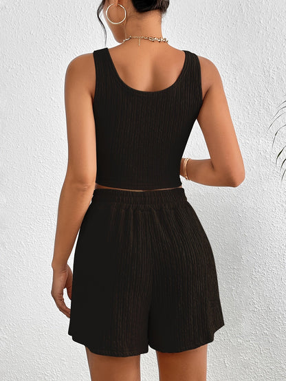 Damen Zweiteiliges Lounge Set – Modisches Crop Top und Shorts, Freizeit & Sommer Outfit