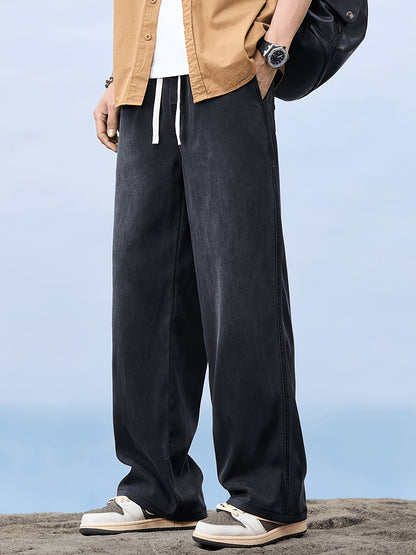 Herren Weite Casual Jeans mit Kordelzug – Bequeme Freizeithose für Alltag und Wochenende