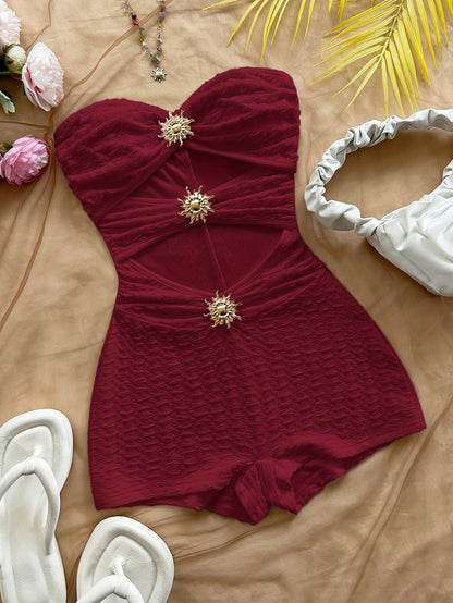 Damen Badeanzug Retro-Style mit Leopardenmuster und Cut-Outs – Eleganter Einteiler für Strand und Pool