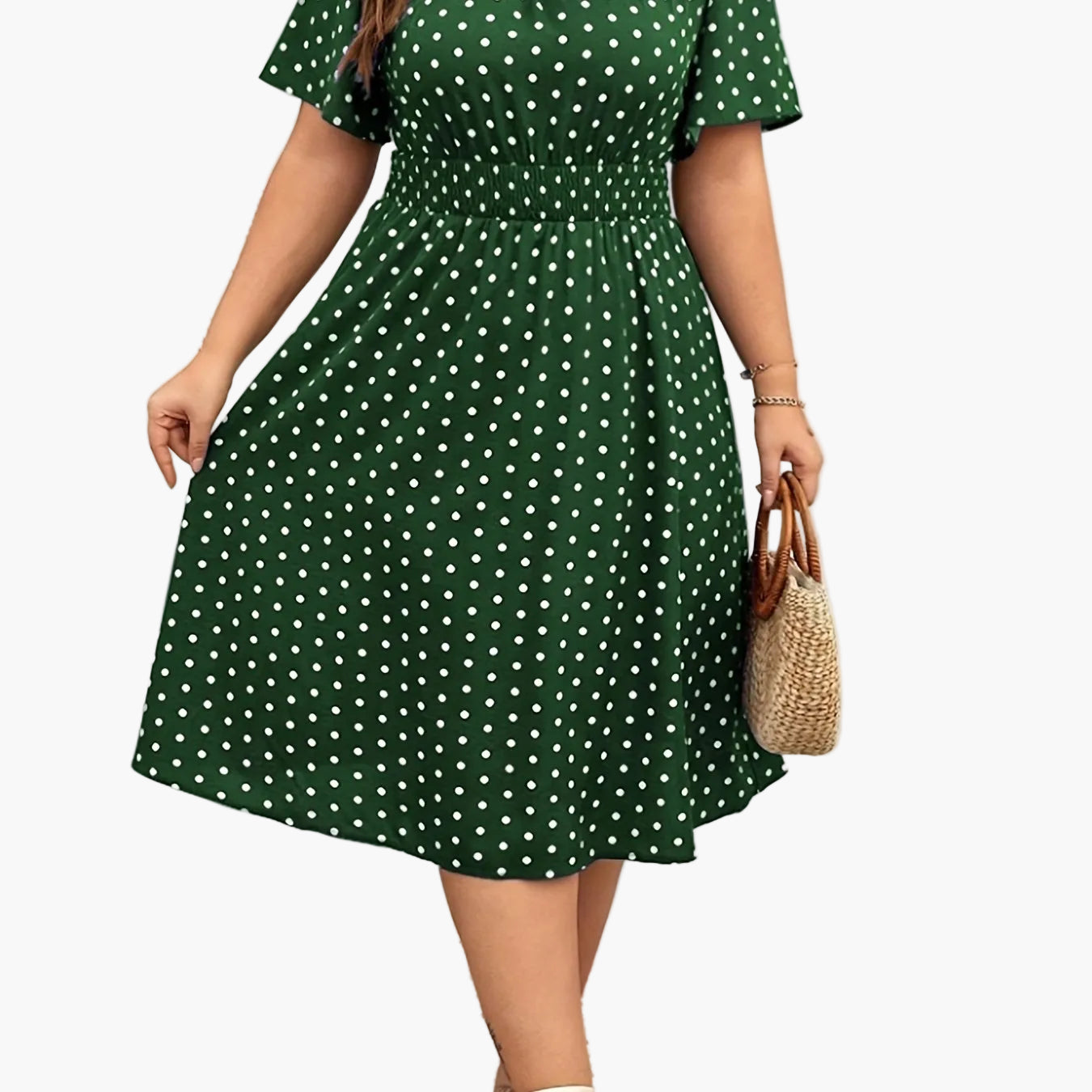 Damen Polka Dot Midikleid Elegant Freizeit Ausgeh-Outfit