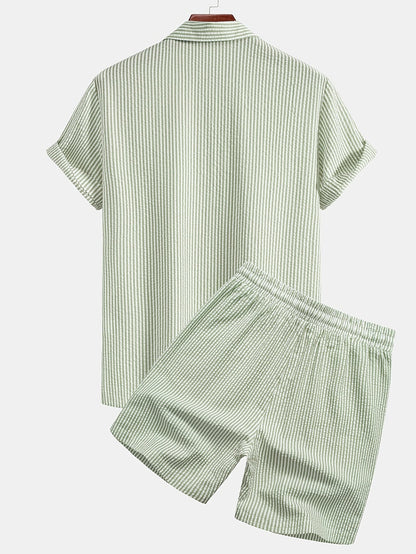 Herren Set Kurzarm Hemd und Shorts mit Streifen – Modernes Strandoutfit für Freizeit und Urlaub