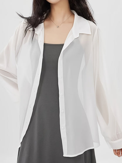 Damen Bluse Transparent Locker mit Knopfleiste – Eleganter Lagenlook für Alltag und Events