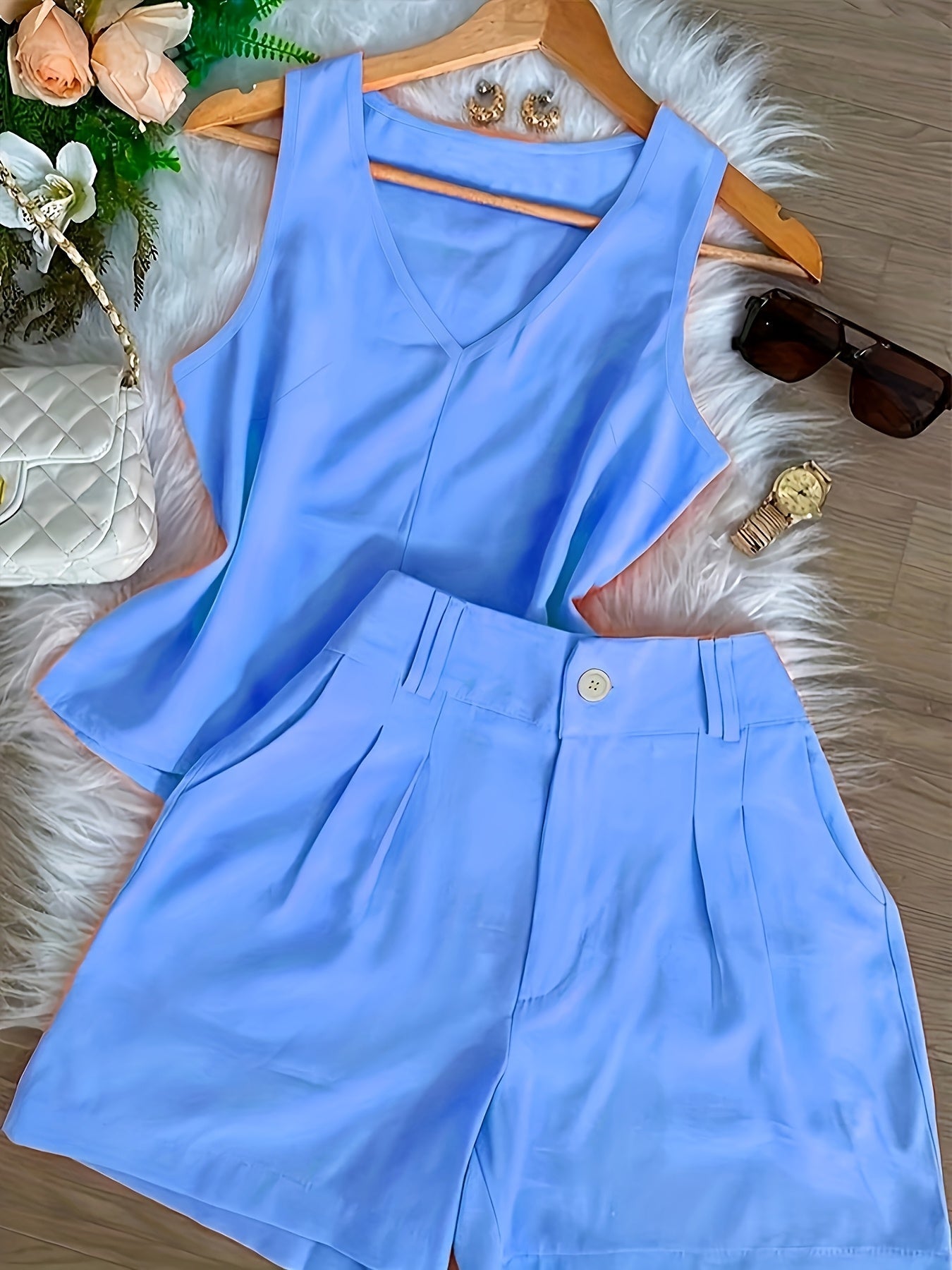 Damen Zweiteiler Set Elegant – Ärmelloses Top und Shorts für Freizeit und Alltag