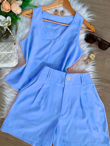Damen Zweiteiler Set Elegant – Ärmelloses Top und Shorts für Freizeit und Alltag