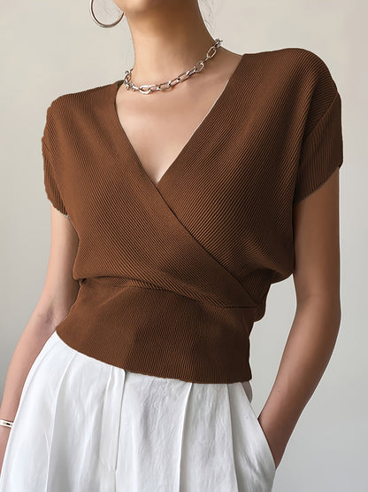Damen Wickelshirt mit Kurzarm – Elegantes Freizeit-Top im modernen Design