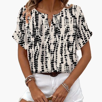 Damen Elegante Kurzarm-Bluse mit Modernem Print – Perfekt für Freizeit und Alltag