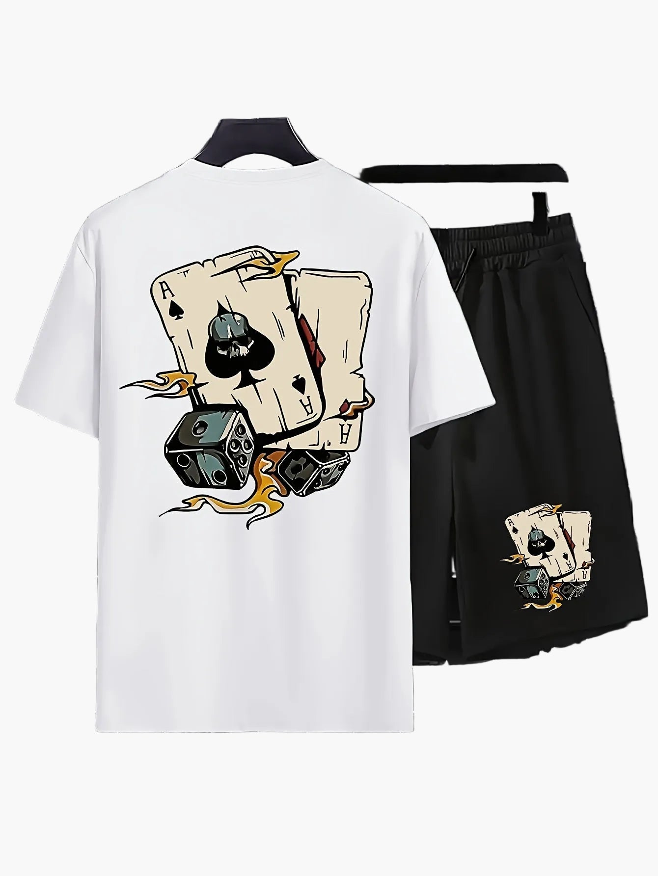 Herren Freizeit T-Shirt & Shorts Set mit Spielkarten-Print – Lässiges Sommer-Outfit für Alltag & Zuhause