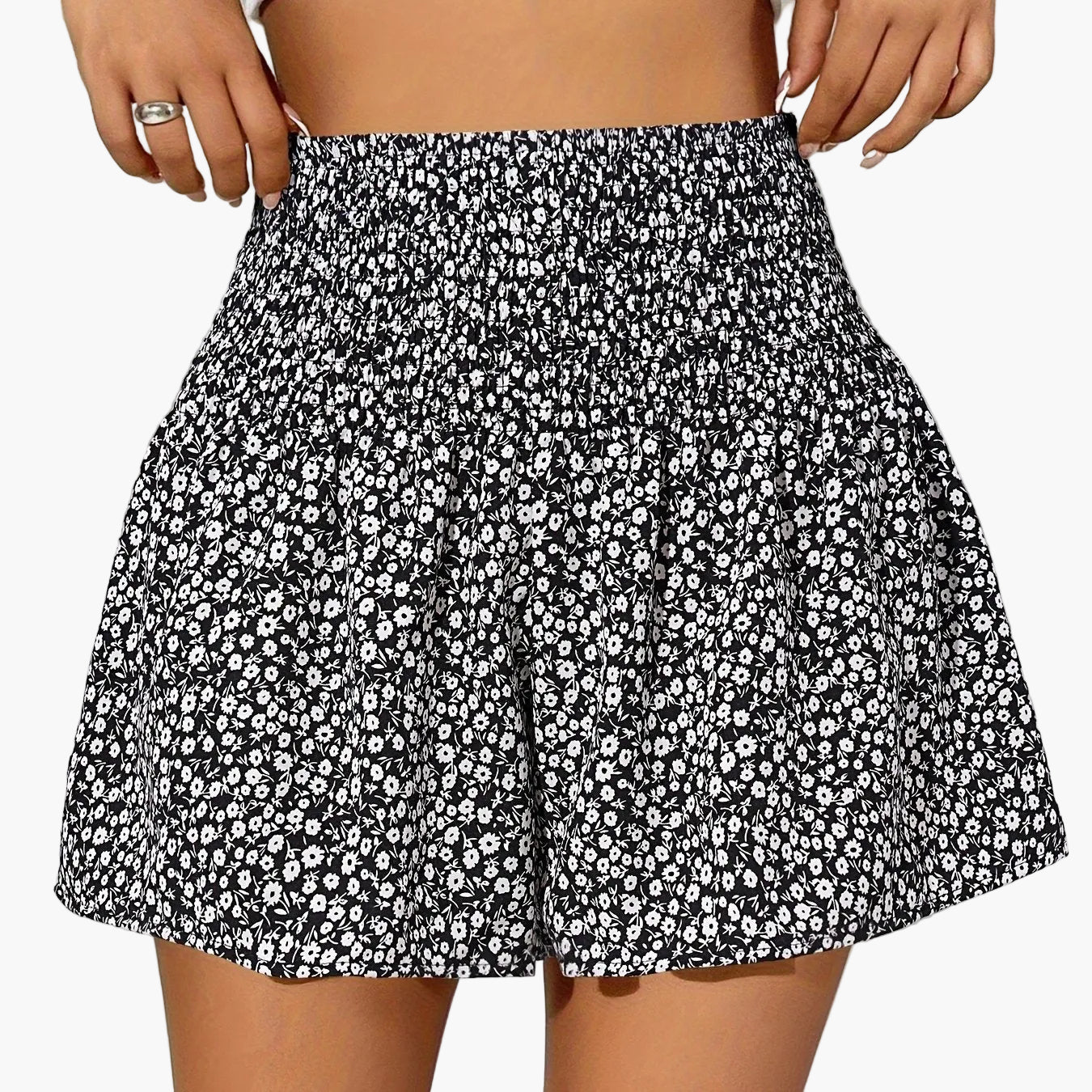 Damen Sommer Shorts mit Blumenmuster und Stretch-Bund – Bequeme Freizeitshorts