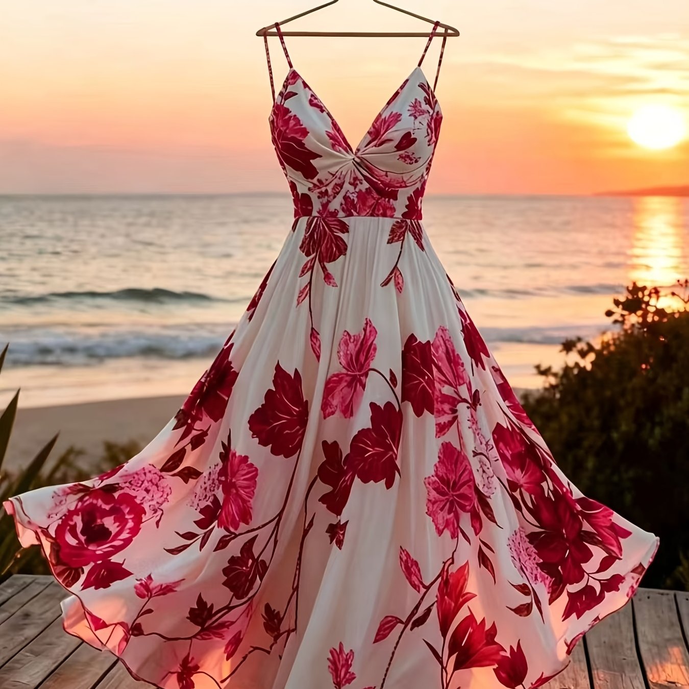 Damen Maxi Kleid mit Blumenmuster und schwingendem Rock – Eleganter Boho Stil für besondere Anlässe