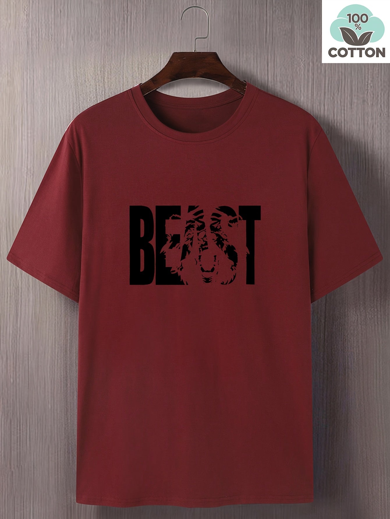 Herren T-Shirt im Oversize-Stil mit „BEAST“-Print und Löwenmotiv – Urban Streetwear für Selbstbewusste