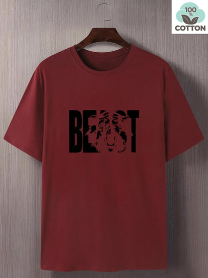 Herren T-Shirt im Oversize-Stil mit „BEAST“-Print und Löwenmotiv – Urban Streetwear für Selbstbewusste