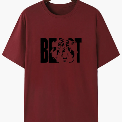 Herren T-Shirt im Oversize-Stil mit „BEAST“-Print und Löwenmotiv – Urban Streetwear für Selbstbewusste