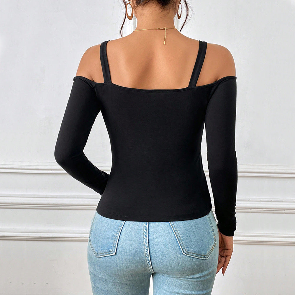 Jessica – Sexy Langarm-Off-Shoulder-Top mit Metallhaken