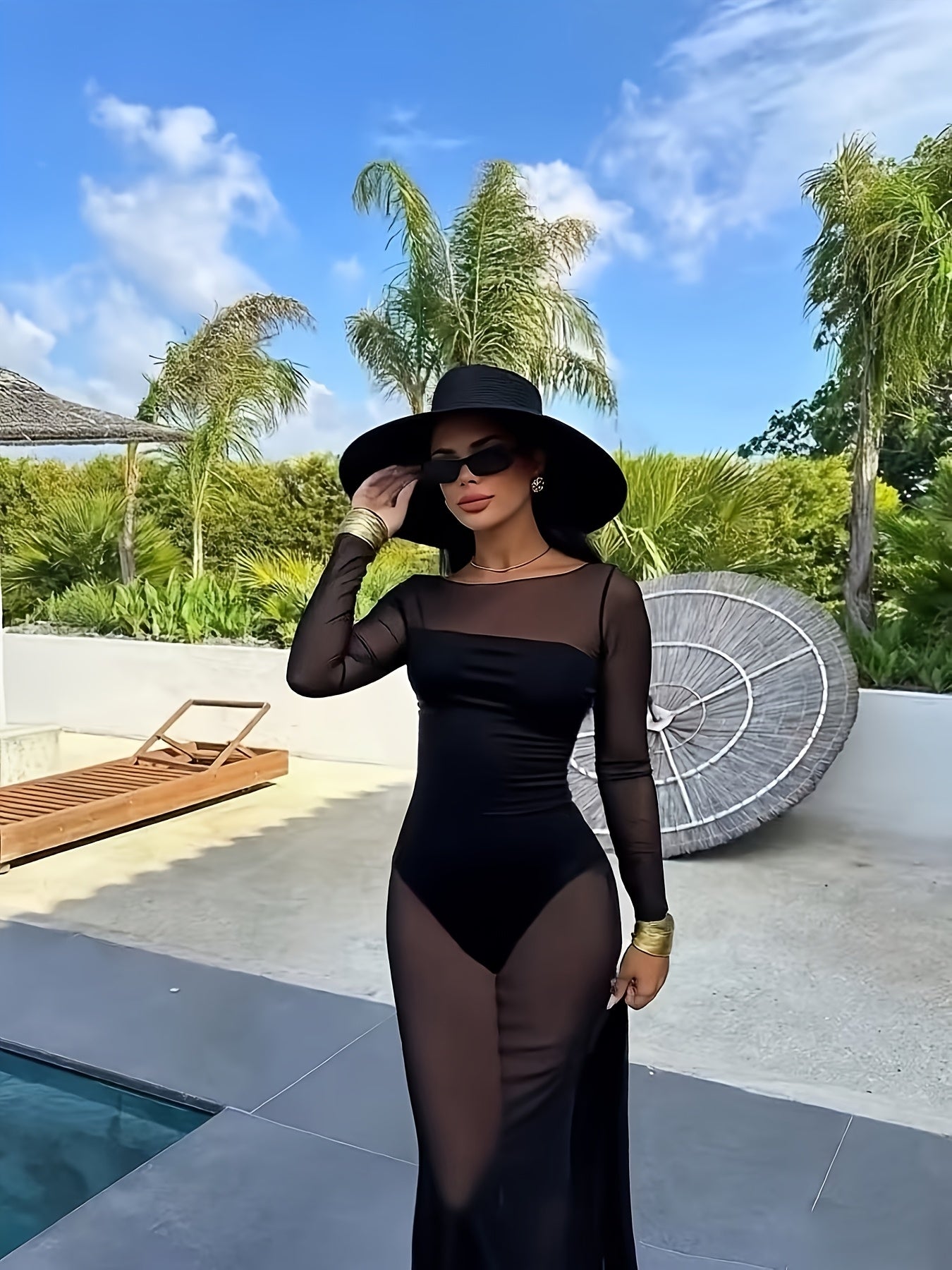 Damen Maxikleid mit transparentem Überwurf – Elegantes Stil-Statement für Urlaub & Pool