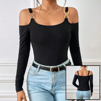 Jessica – Sexy Langarm-Off-Shoulder-Top mit Metallhaken