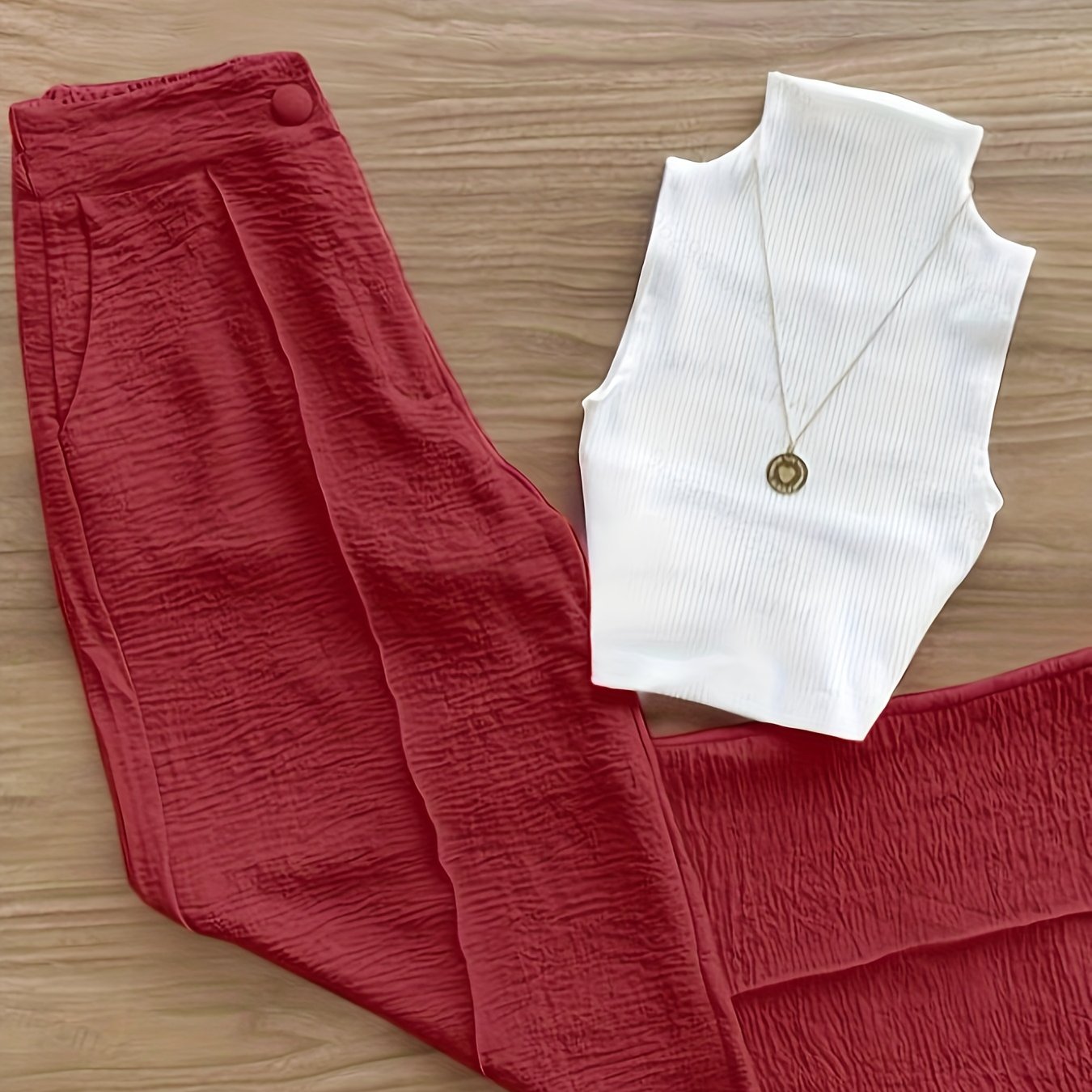 Damen Elegantes Set – Ärmelloses Oberteil mit Stehkragen und Weite Hose, Perfekt für Büro und Alltag