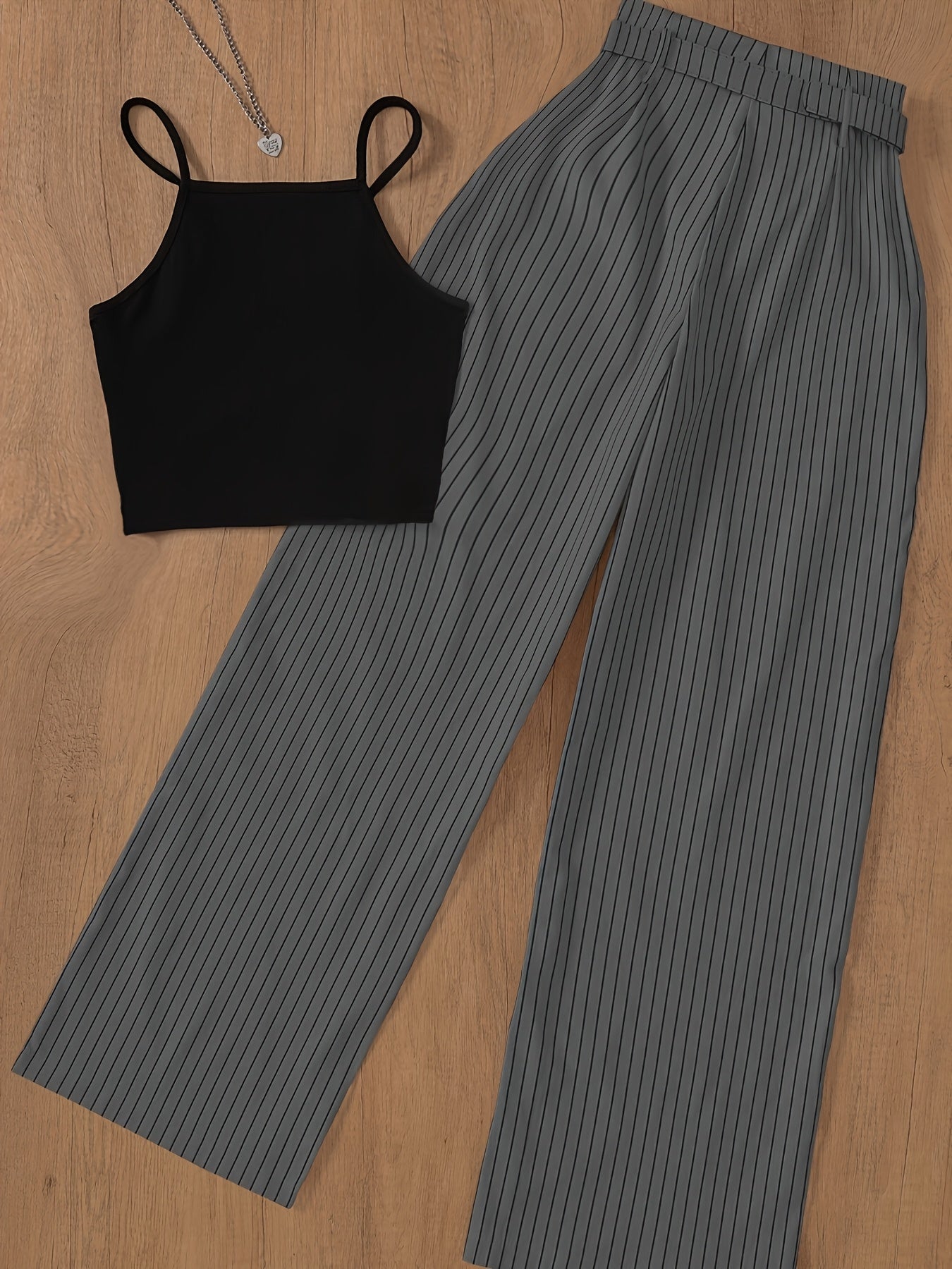 Damen Eleganter Streifen Zweiteiler Set – Modisches Top mit weitem Hosenanzug für Business & Freizeit