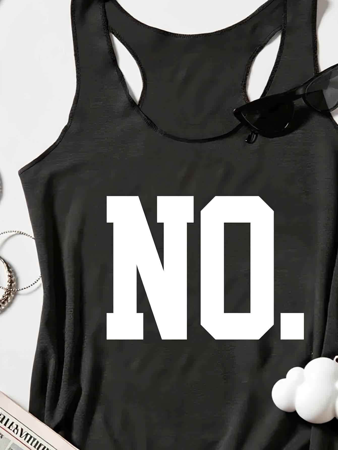 Damen Statement Tanktop mit Print NO. – Lässiges Grafikshirt für Alltag und Freizeit
