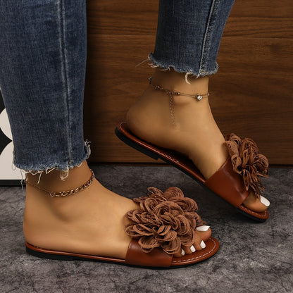 Damen Slide Sandalen mit großer Blumenapplikation – Modische Slides für Freizeit und Alltag