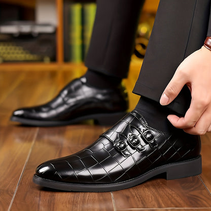 Herren Business-Slipper Vintage mit Dreifach-Schnalle – Elegante Schuhe für Büro & festliche Anlässe