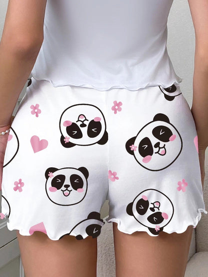 Damen Schlafshorts mit Panda-Motiv und Herzchen – Verspielte Pyjama-Shorts für gemütliche Nächte