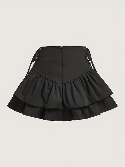 Damen Gothic Rüschen Minirock mit Schnürung – Eleganter Streetwear-Look für besondere Anlässe
