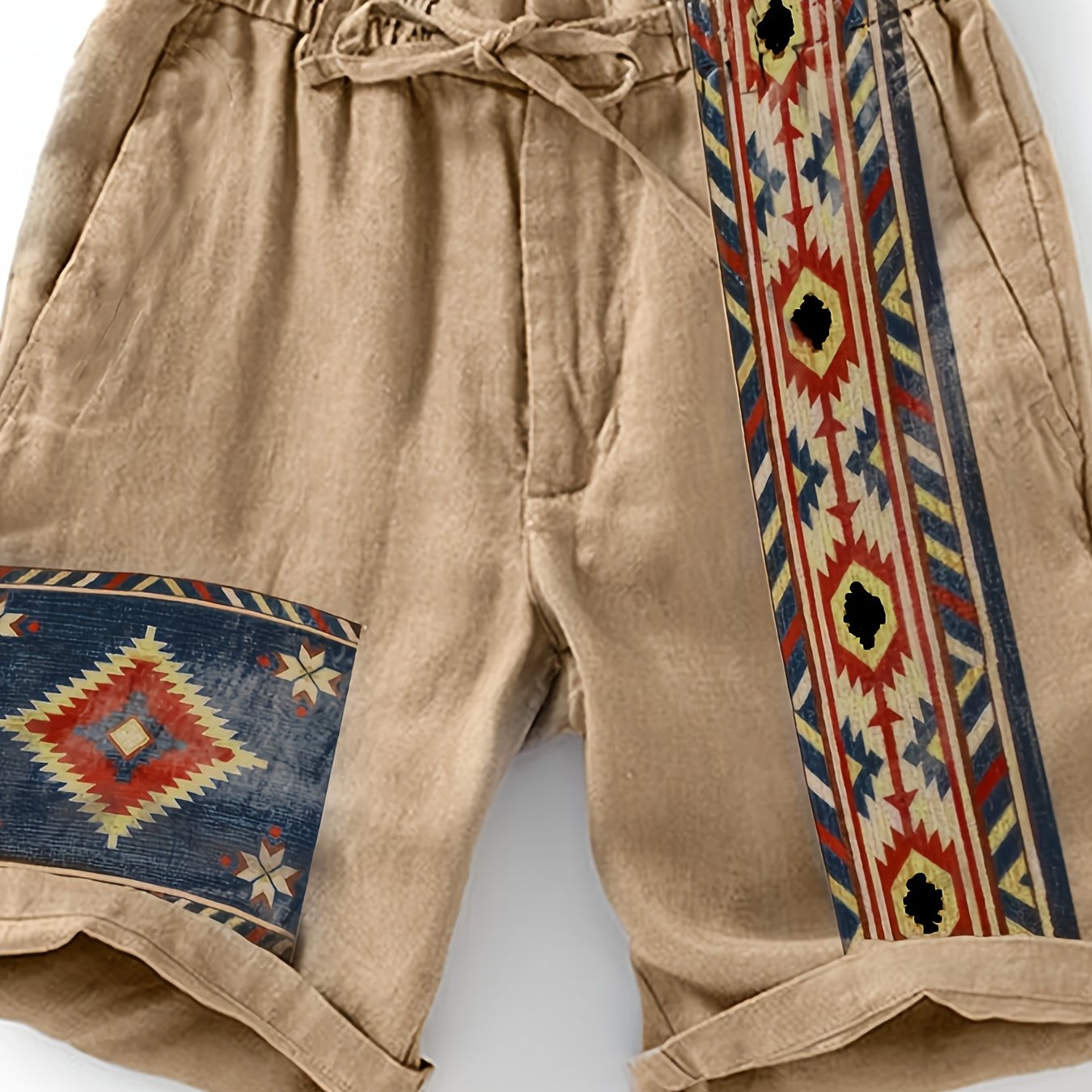 Herren Ethno-Shorts mit Aztekenmuster und Kordelzug – Modische Freizeithose für Sommer & Urlaub