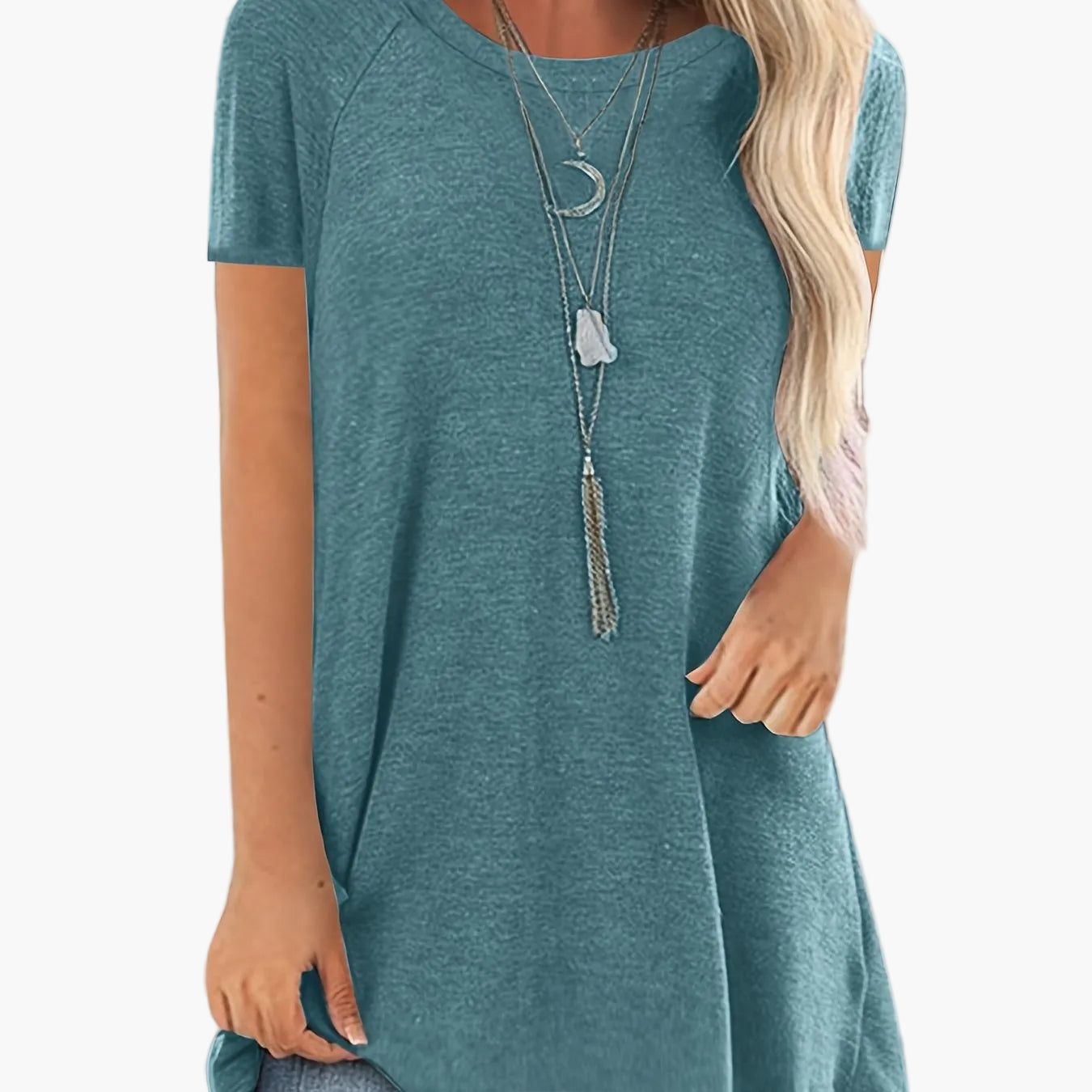 Damen Tunika T-Shirt Kurzarm Lockerer Schnitt Freizeitmode